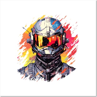 Man With Helmet Video Game Character Futuristic Warrior Portrait  Abstract Posters and Art